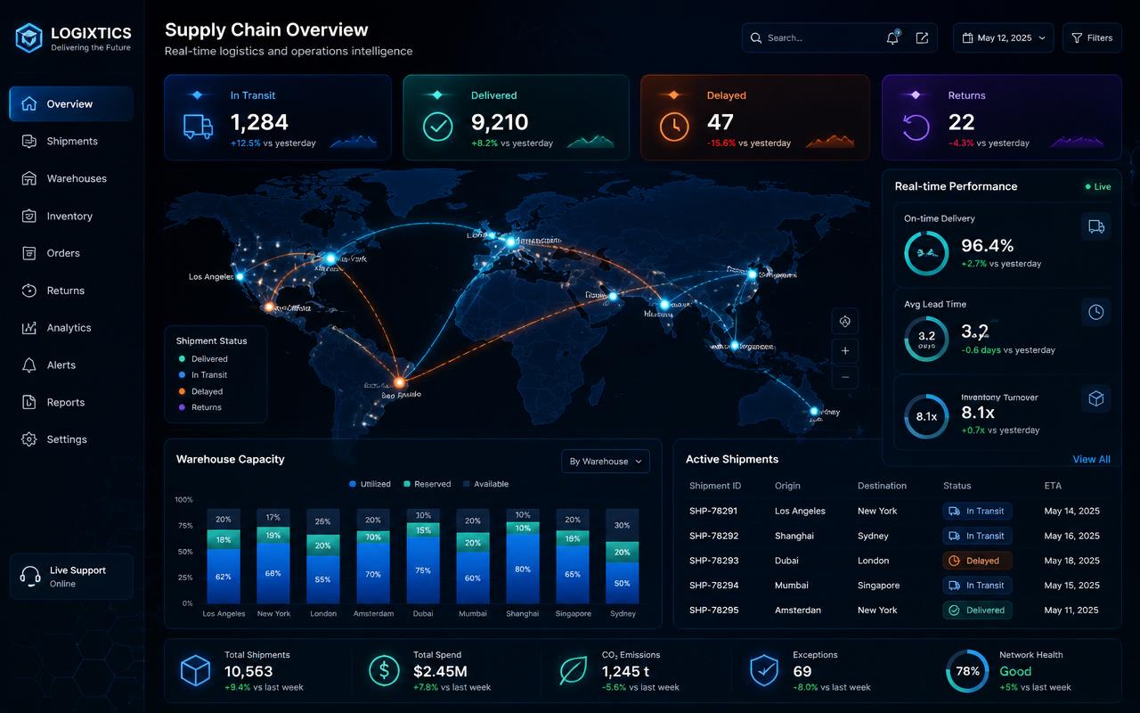 Exemplo de dashboard de operações no Power BI feito com visuais do DAX Visual PRO